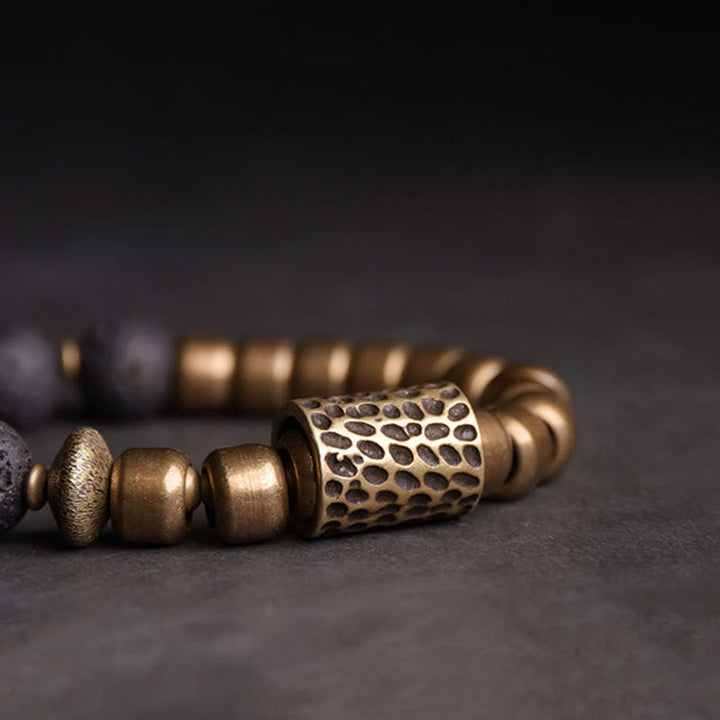 BWOOOH Lava Rock Stone Rainbow Obsidian Brass Support Healing Bracelet