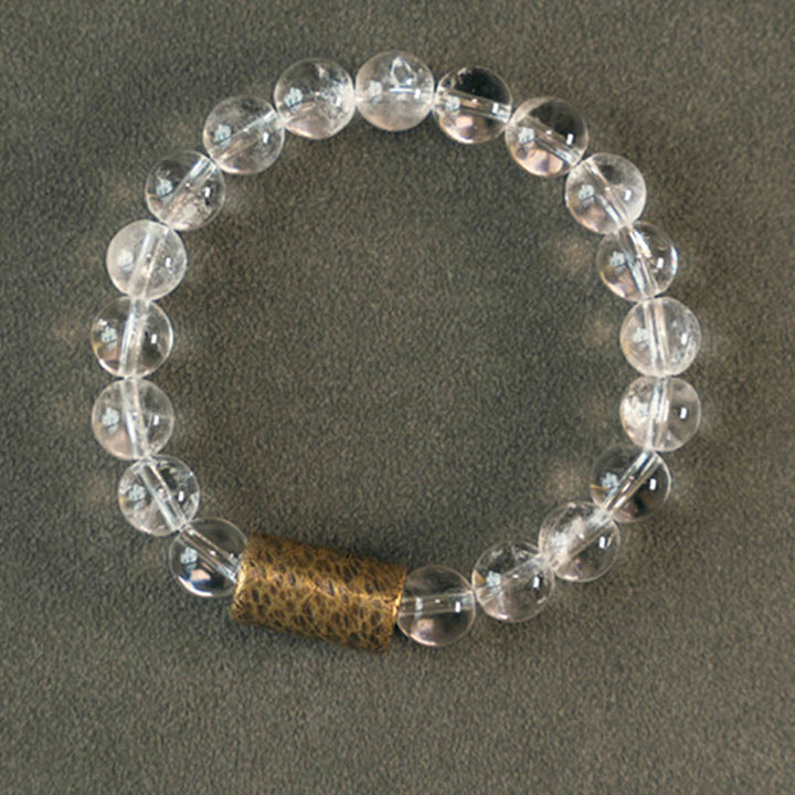BWOOOH White Crystal Red Hematoid Quartz Gold Rutilated Quartz Purple Phantom Protection Bracelet