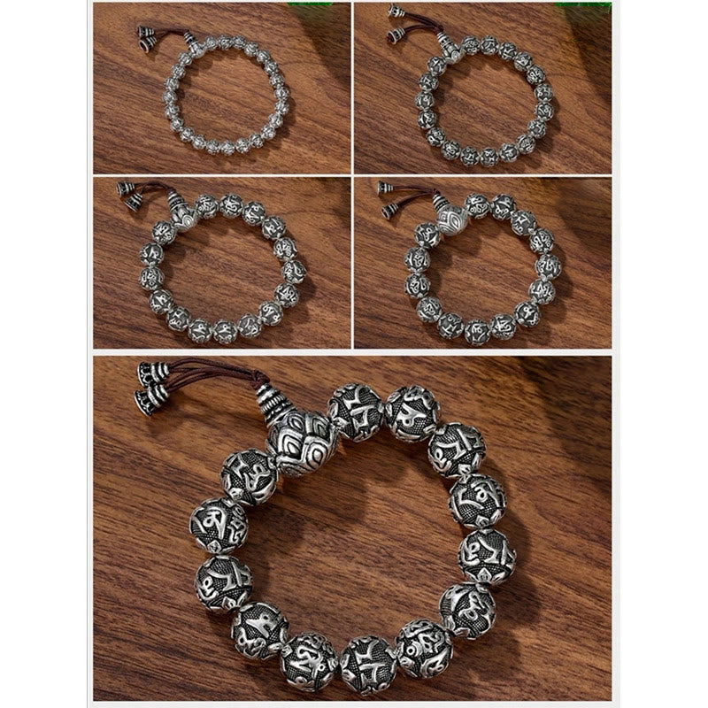 BWOOOH Tibetan Om Mani Padme Hum Carved Alloy Beads Amulet Bracelet