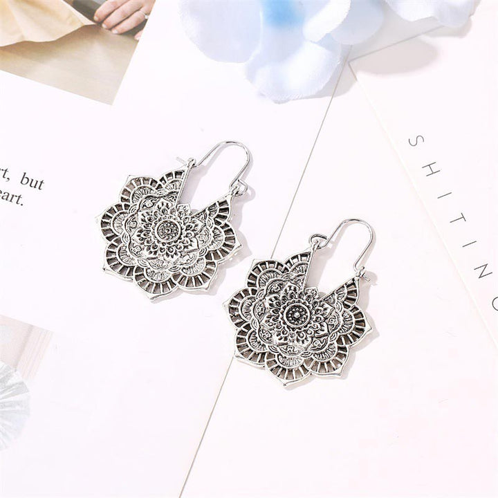 BWOOOH Tibetan Lotus Engraving Copper Blessing Drop Earrings