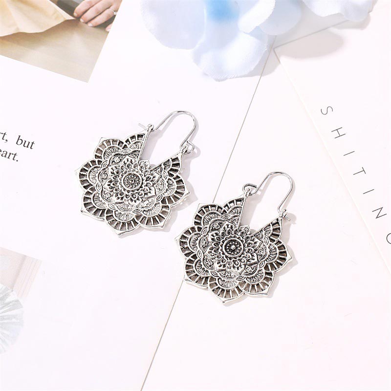 BWOOOH Tibetan Lotus Engraving Copper Blessing Drop Earrings