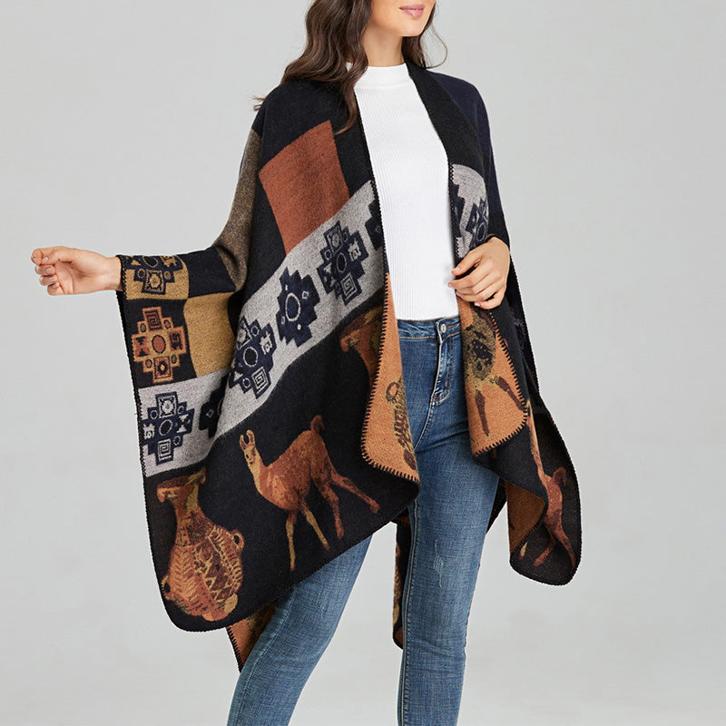 BWOOOH Tibetan Shawl Deer Vase Geometric Shapes Winter Co