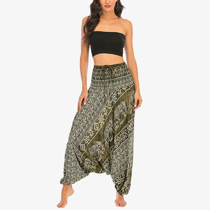 BWOOOH printed harem pants - Two Style Wear Elephant Pattern Loose Sm