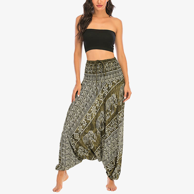 BWOOOH printed harem pants - Two Style Wear Elephant Pattern Loose Sm
