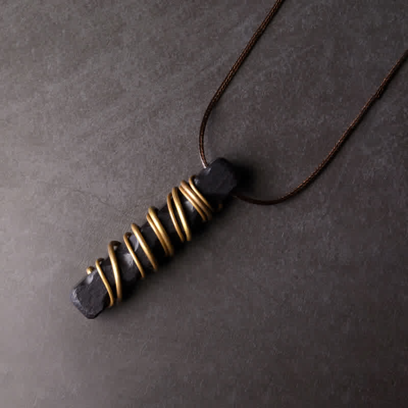BWOOOH Tibet ebony wood brass balance peace necklace pendant — wooden meditation necklace and Tibetan grounding necklace