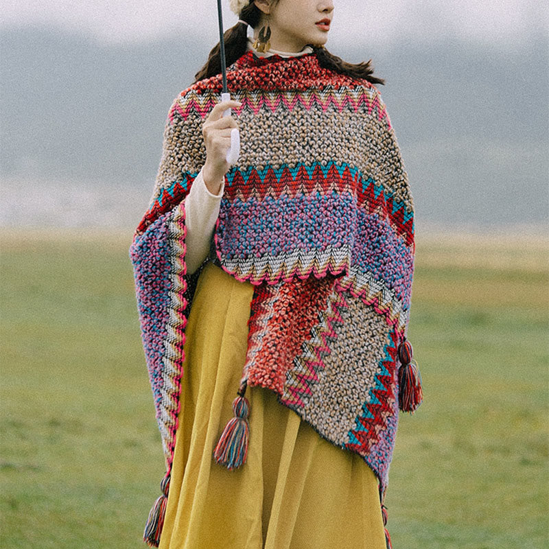 BWOOOH Tibetan Shawl Warm Cloak Tibetan Tassel Scarf