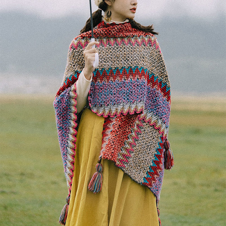 BWOOOH Tibetan Shawl Warm Cloak Tibetan Tassel Scarf