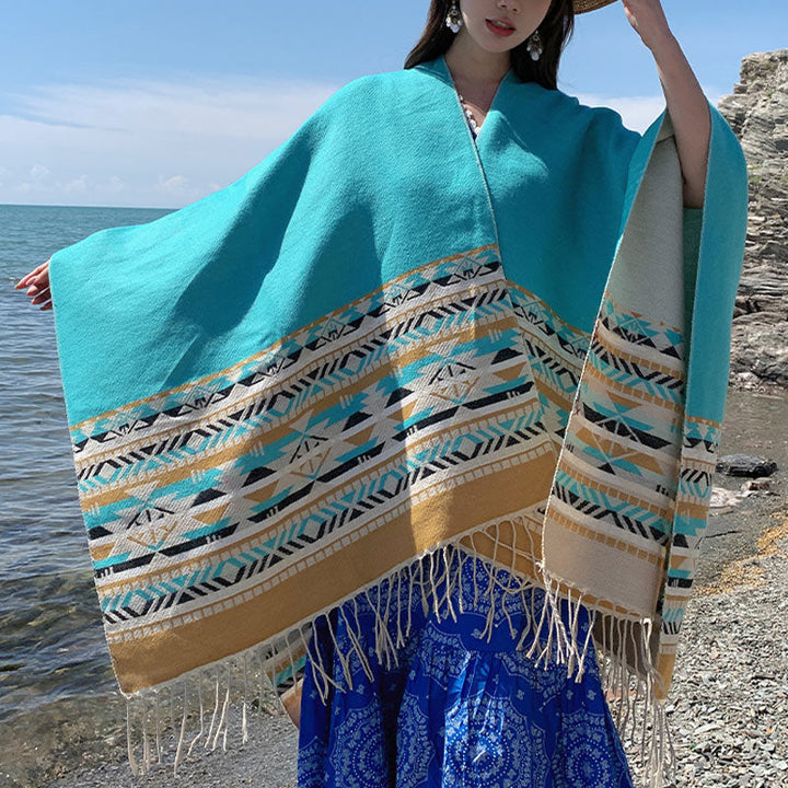 BWOOOH Tibetan Shawl Colorful Geometry Winter Cozy Travel