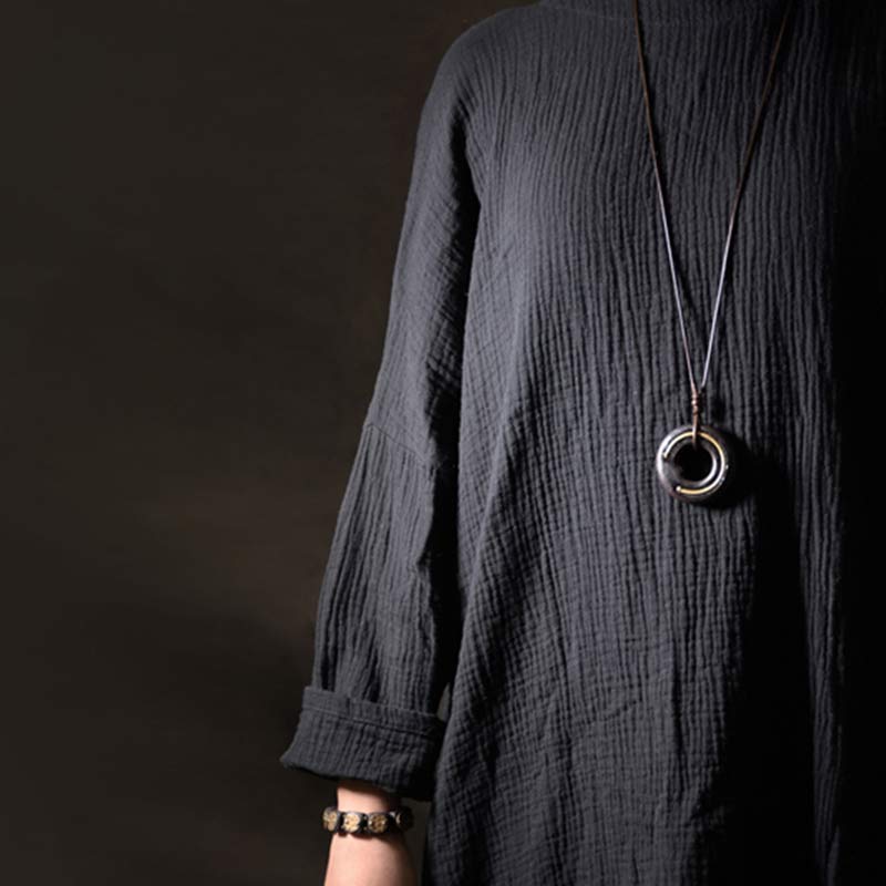BWOOOH Zen Circle Ebony Wood Peace Calm Necklace Pendant