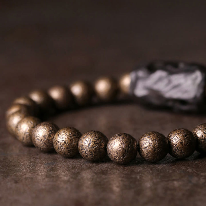 BWOOOH Tibet Ebony Wood Copper Peace Balance Beaded Bracelet