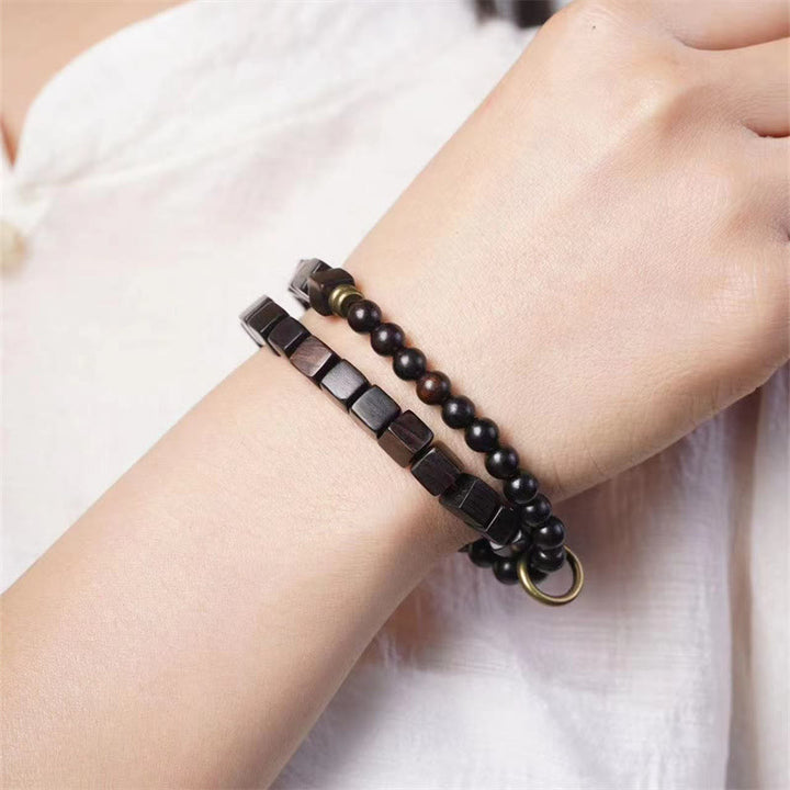 BWOOOH Tibet Ebony Wood Square Beads Peace Double Wrap Bracelet