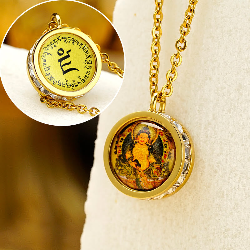 BWOOOH Tibetan Yellow God Of Wealth Green Tara Buddha Serenity Titanium Steel Necklace Pendant