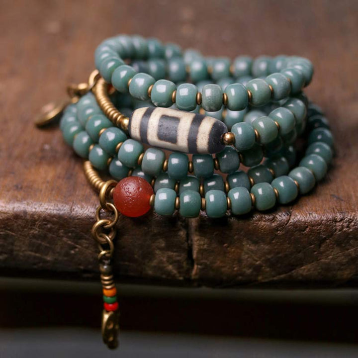 BWOOOH 108 Mala Beads Bodhi Seed Dzi Bead Wisdom Bracelet