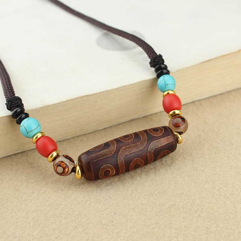 BWOOOH Tibetan Nine-Eye Dzi Bead Three-eyed Dzi Bead Protection String Necklaces Pendant