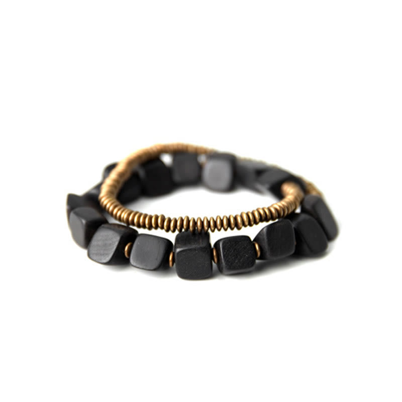BWOOOH Tibetan Ebony Wood Copper Peace Double Wrap Bracelet