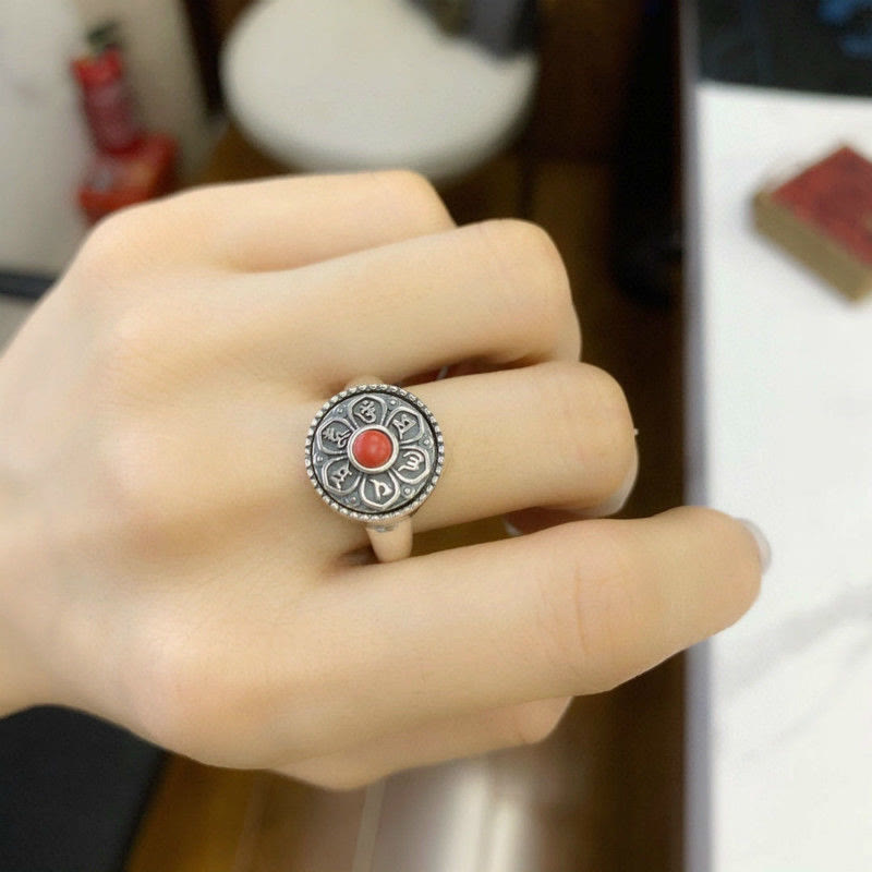 BWOOOH Tibetan Om Mani Padme Hum Peace Rotatable Ring