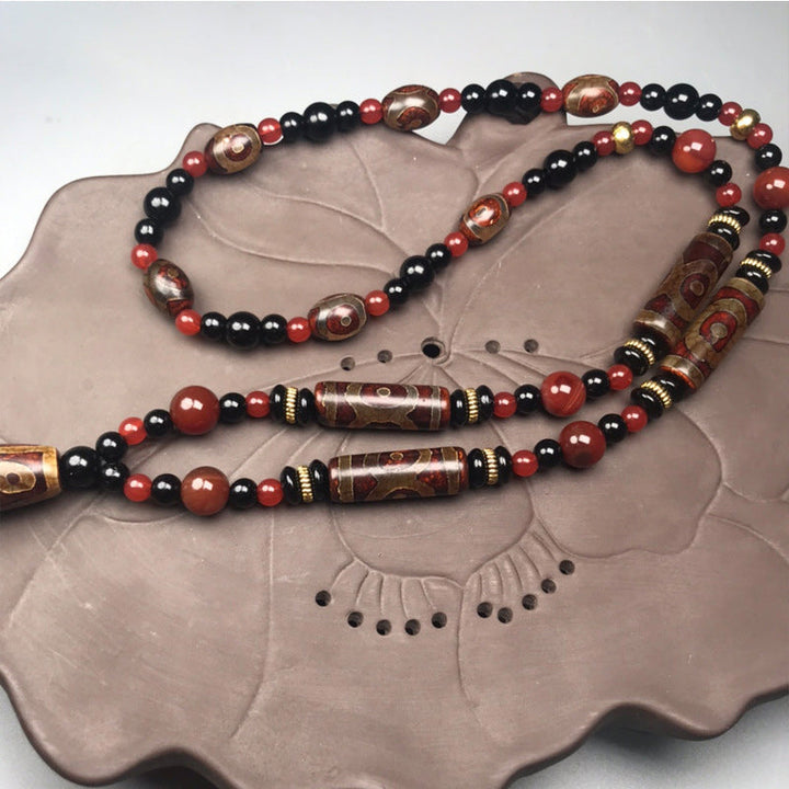 BWOOOH Nine-Eye Dzi Bead Red Agate Wealth Health Necklace