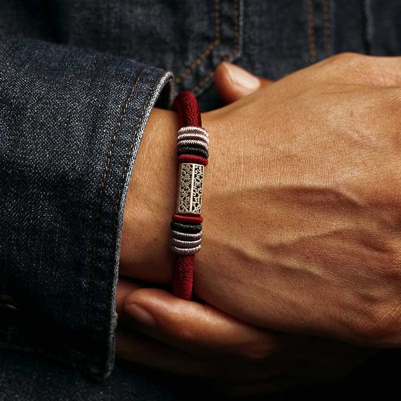 BWOOOH 925 Sterling Silver Om Mani Padme Hum Peace Red String Bracelet