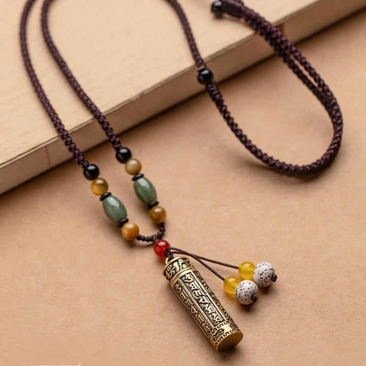 BWOOOH Tibet Om Mani Padme Hum Agate Shurangama Sutra Protection Necklace Pendant