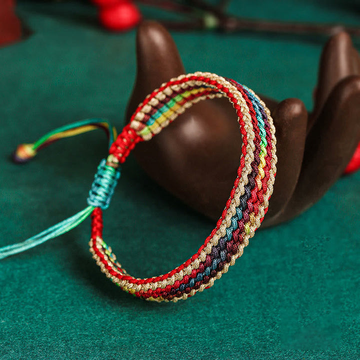 BWOOOH Tibet Handmade Rainbow Multicolored Protection Braided String Bracelet