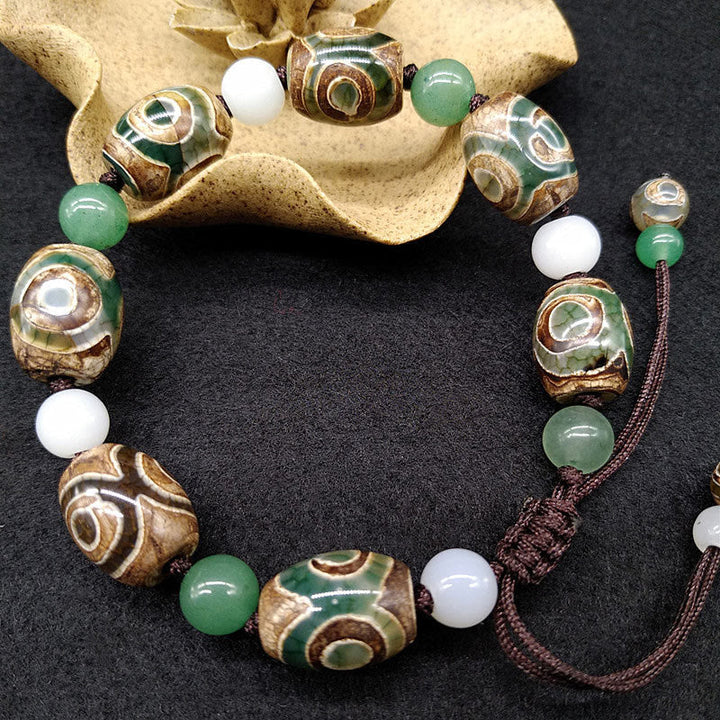 BWOOOH Tibetan Three-eyed Dzi Bead Luck Protection Braided Bracelet