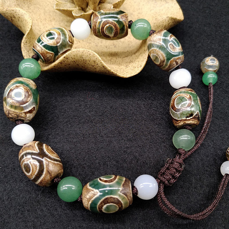 BWOOOH Tibetan Three-eyed Dzi Bead Luck Protection Braided Bracelet