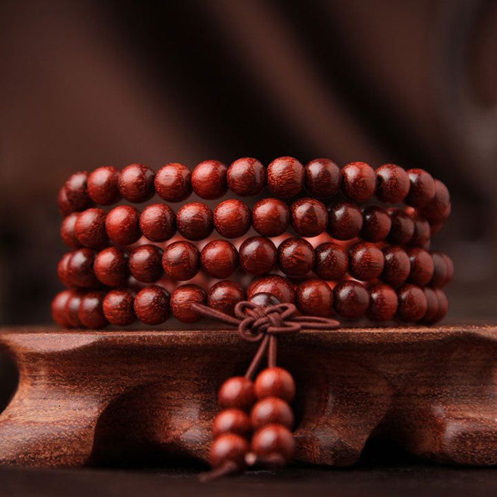 BWOOOH Tibetan Small Leaf Red Sandalwood 108 Beads Mala Meditation Bracelet