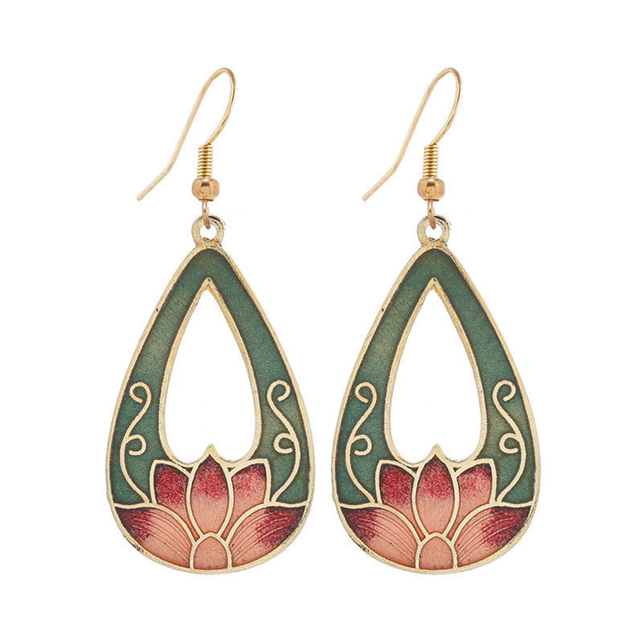 BWOOOH Lotus Butterfly Flower Alloy Copper Enlightenment Drop Earrings