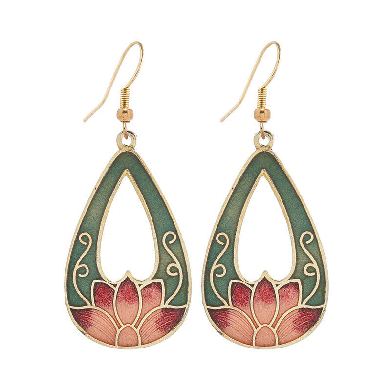 BWOOOH Lotus Butterfly Flower Alloy Copper Enlightenment Drop Earrings
