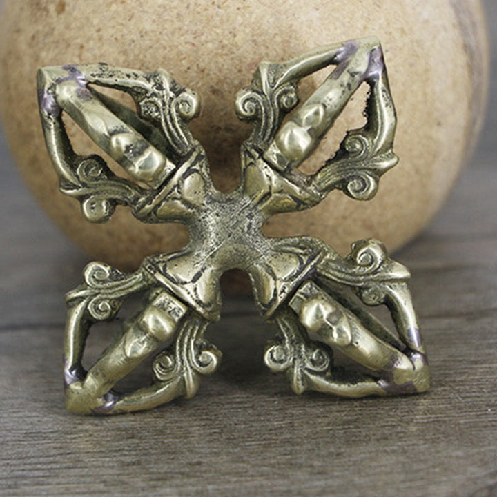 Buddha Stones Nepal Handmade 5 Prong Double Dorje Copper Strength Vajra