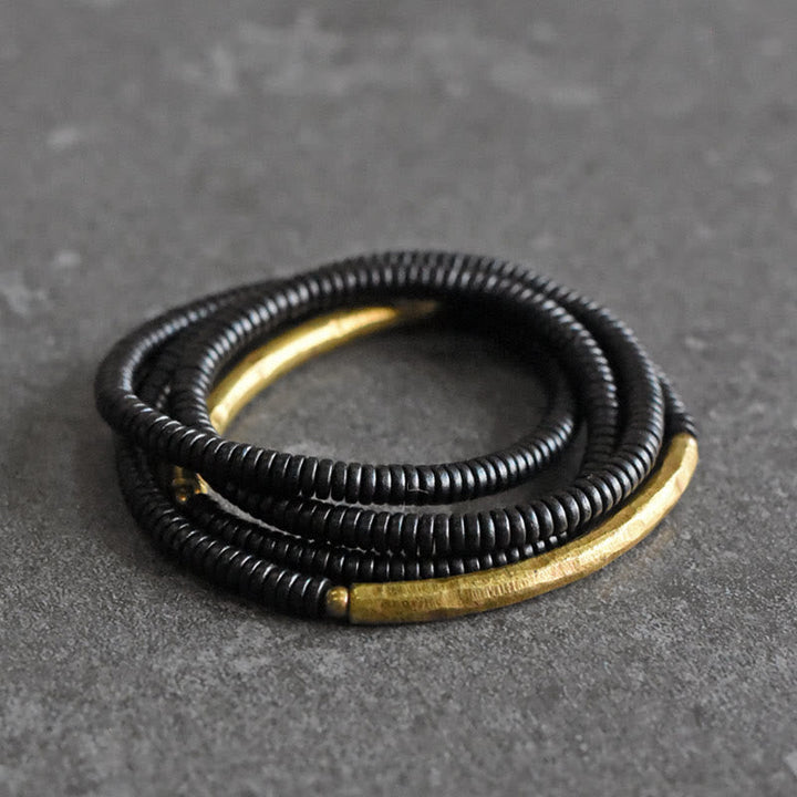BWOOOH Ebony Wood Brass Copper Balance Multilayered Bracelet