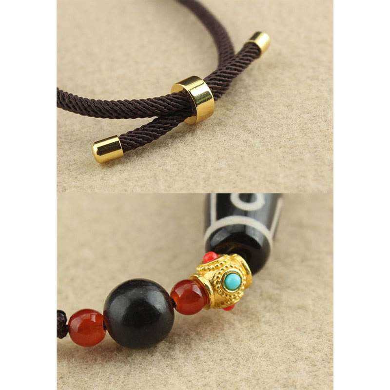 BWOOOH Tibetan Nine-Eye Dzi Bead Protection Blessings String Necklace Pendant