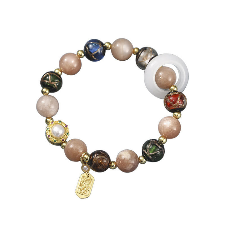 BWOOOH Tibetan Incense Ash Liuli Glass Tridacna Stone Sun Stone Om Mani Padme Hum Prayer Wheel Charm Bracelet