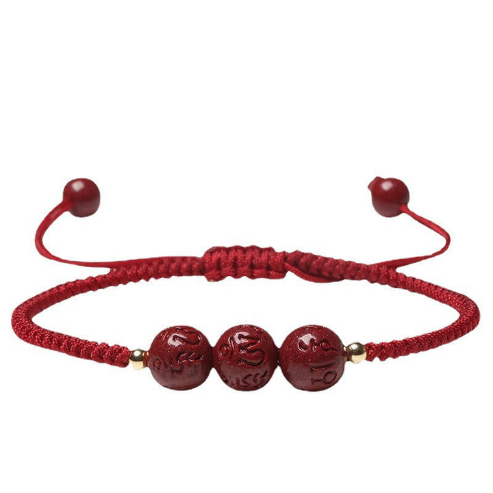BWOOOH Handmade Cinnabar Om Mani Padme Hum Engraved Beads Blessing Braided Bracelet