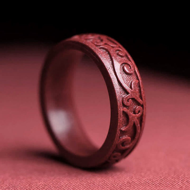 BWOOOH Cinnabar Om Mani Padme Hum Auspicious Clouds Blessing Ring