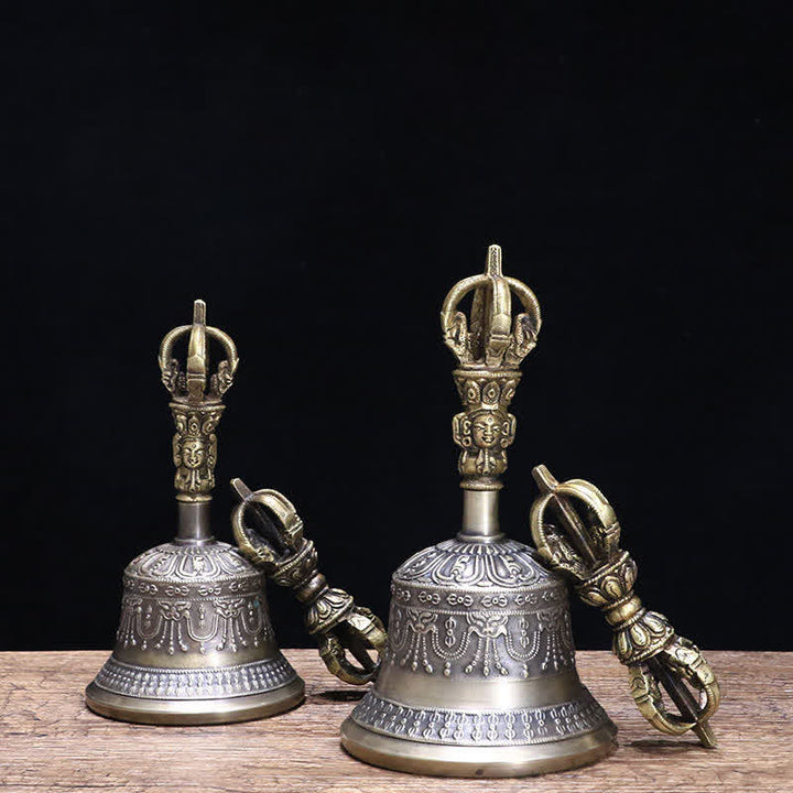 BWOOOH Tibetan Meditation Bell and Vajra Dorje Copper Enlightenment Decoration Set | Copper Tibetan bell