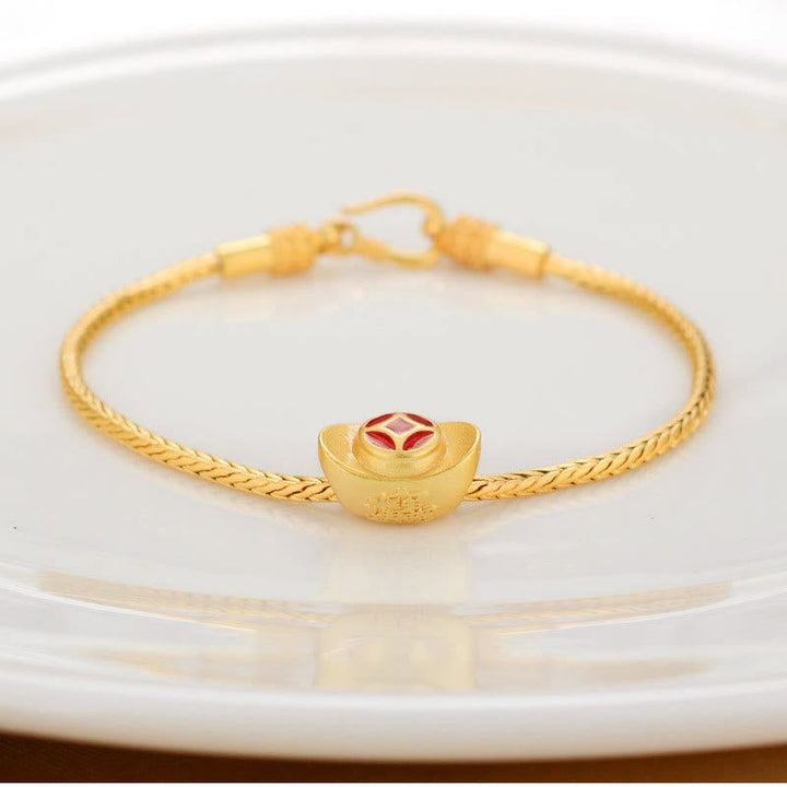 BWOOOH Tibetan 18K Gold Om Mani Padme Hum Lucky Koi Fish Fu Character Ingot Copper Coin Peace Bracelet
