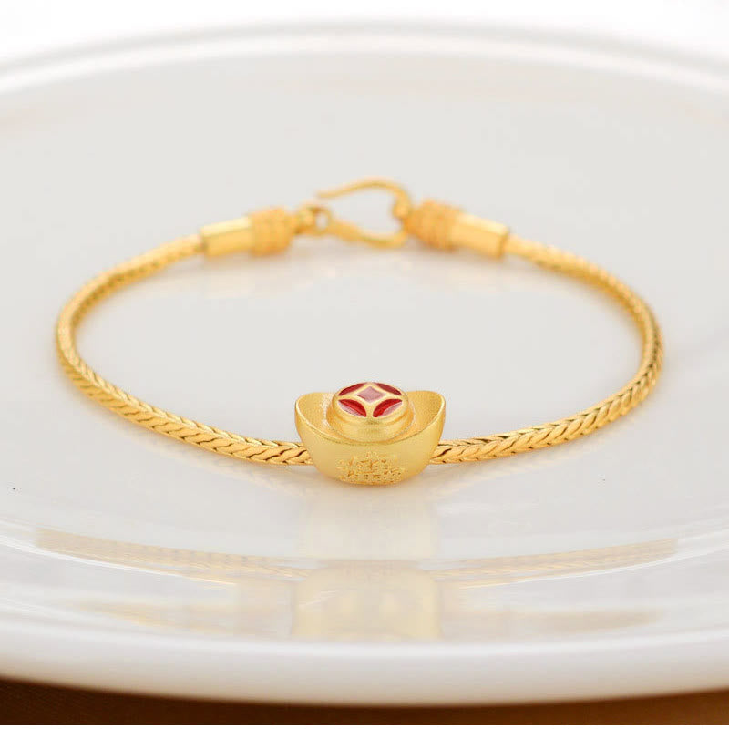 BWOOOH Tibetan 18K Gold Om Mani Padme Hum Lucky Koi Fish Fu Character Ingot Copper Coin Peace Bracelet