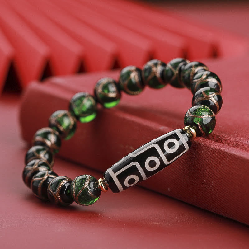 BWOOOH Tibetan Nine-Eye Dzi Bead Three-eyed Dzi Bead Liuli Glass Bead Wealth Bracelet | spiritual healing bracelet