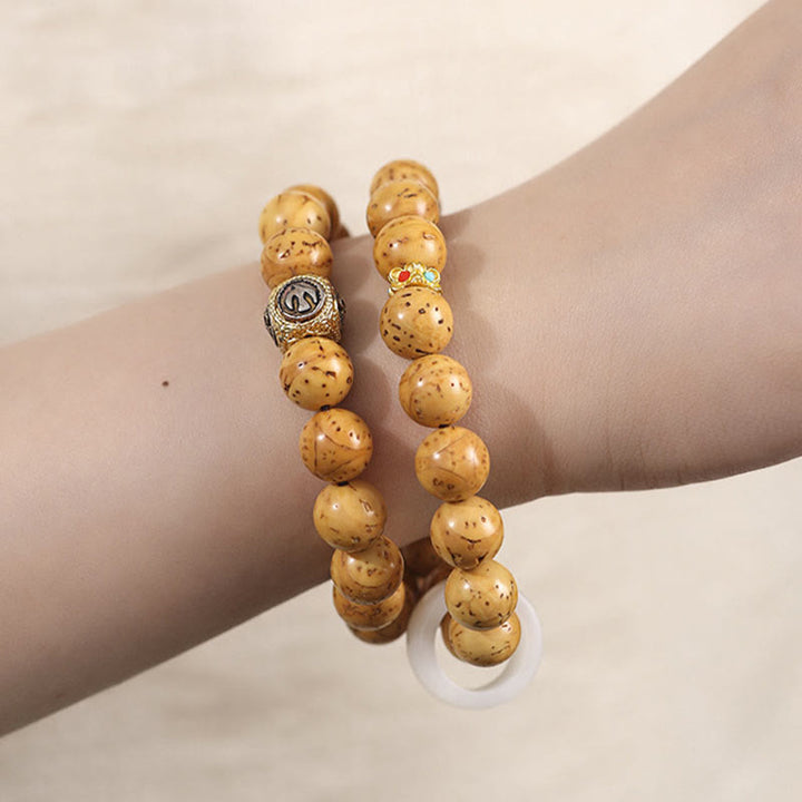 BWOOOH Tibetan Natural Purple Gold Rat Bodhi Seed Wealth Double Wrap Bracelet