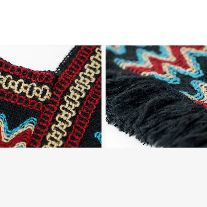 BWOOOH Tibetan Shawl Striped Knitted Tassels Pullover Win