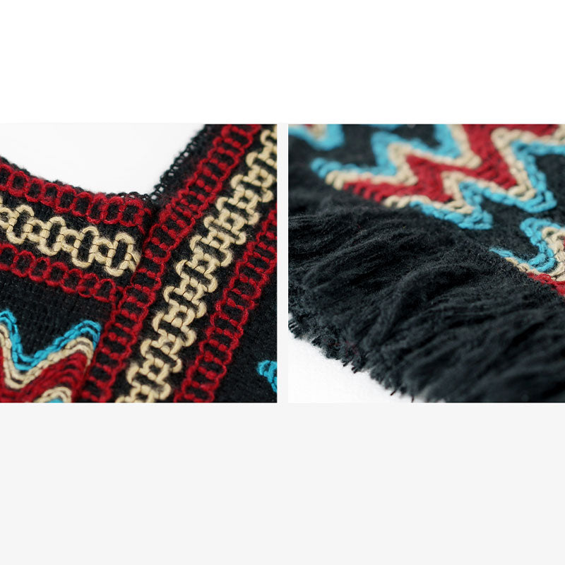 BWOOOH Tibetan Shawl Striped Knitted Tassels Pullover Win