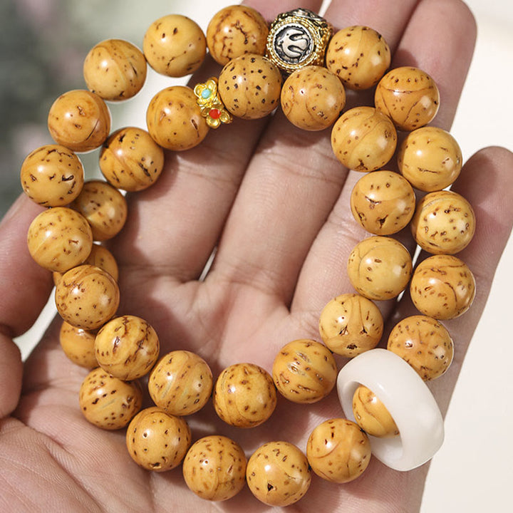 BWOOOH Tibetan Natural Purple Gold Rat Bodhi Seed Wealth Double Wrap Bracelet