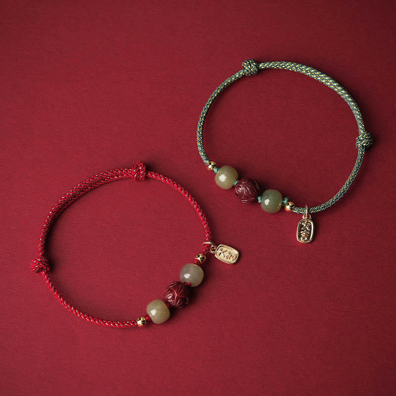 BWOOOH 14K Gold Plated Hetian Jade Cinnabar Lotus Luck Handcrafted Rope Bracelet  -  Gold Plated jade bracelet for spiritual...