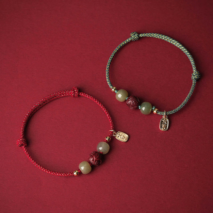 BWOOOH 14K Gold Plated Hetian Jade Cinnabar Lotus Luck Handcrafted Rope Bracelet  -  Gold Plated jade bracelet for spiritual...