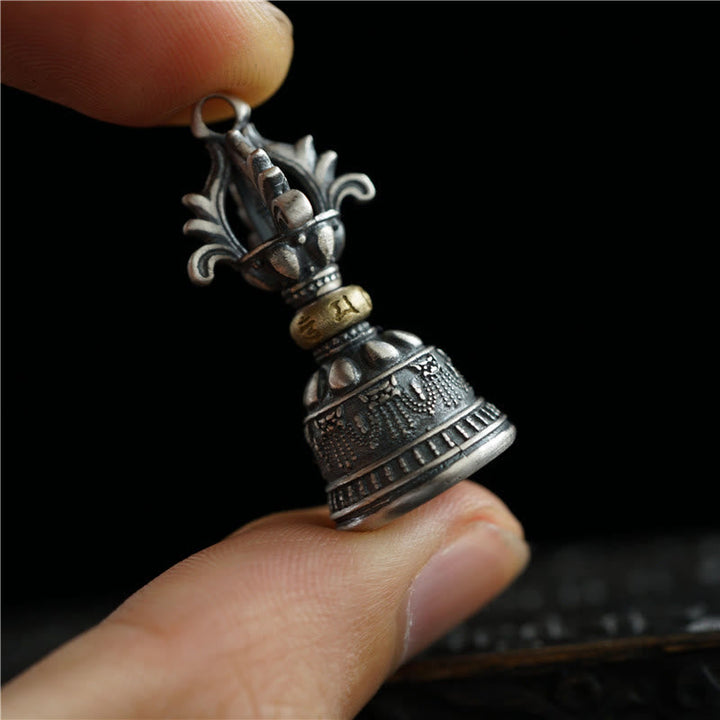 BWOOOH Tibet 925 Sterling Silver Om Mani Padme Hum Dorje Bell Vajra Engraved Enlightenm | Sterling Silver