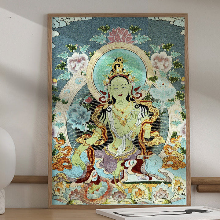BWOOOH Tibetan Embroidery White Tara Thangka Tapestry Wall Hanging Wall Art Meditation  | spiritual healing bracelet