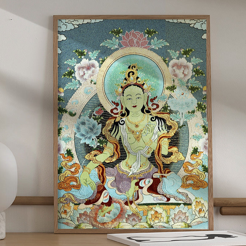 BWOOOH Tibetan Embroidery White Tara Thangka Tapestry Wall Hanging Wall Art Meditation  | spiritual healing bracelet