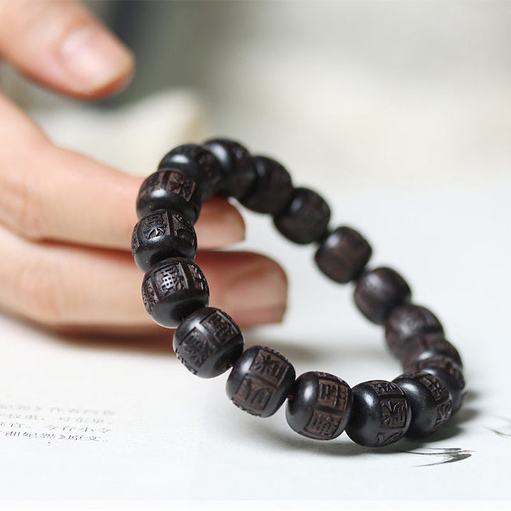 BWOOOH Tibet Ebony Wood Om Mani Padme Hum Engraved Balance Bracelet