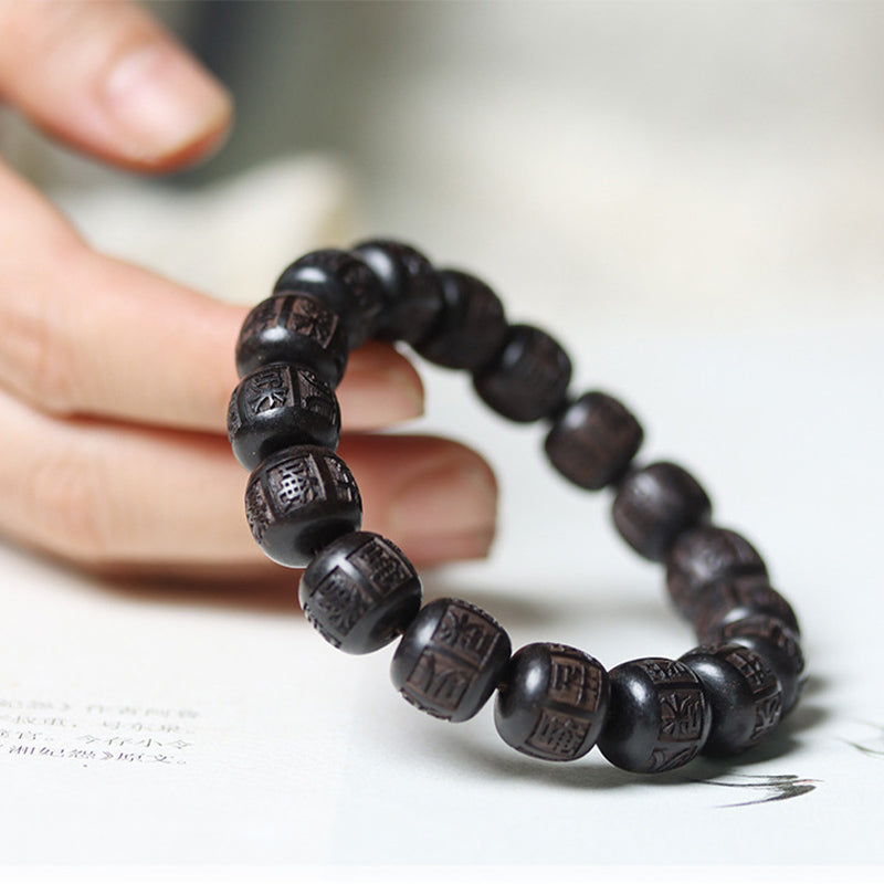 BWOOOH Tibet Ebony Wood Om Mani Padme Hum Engraved Balance Bracelet